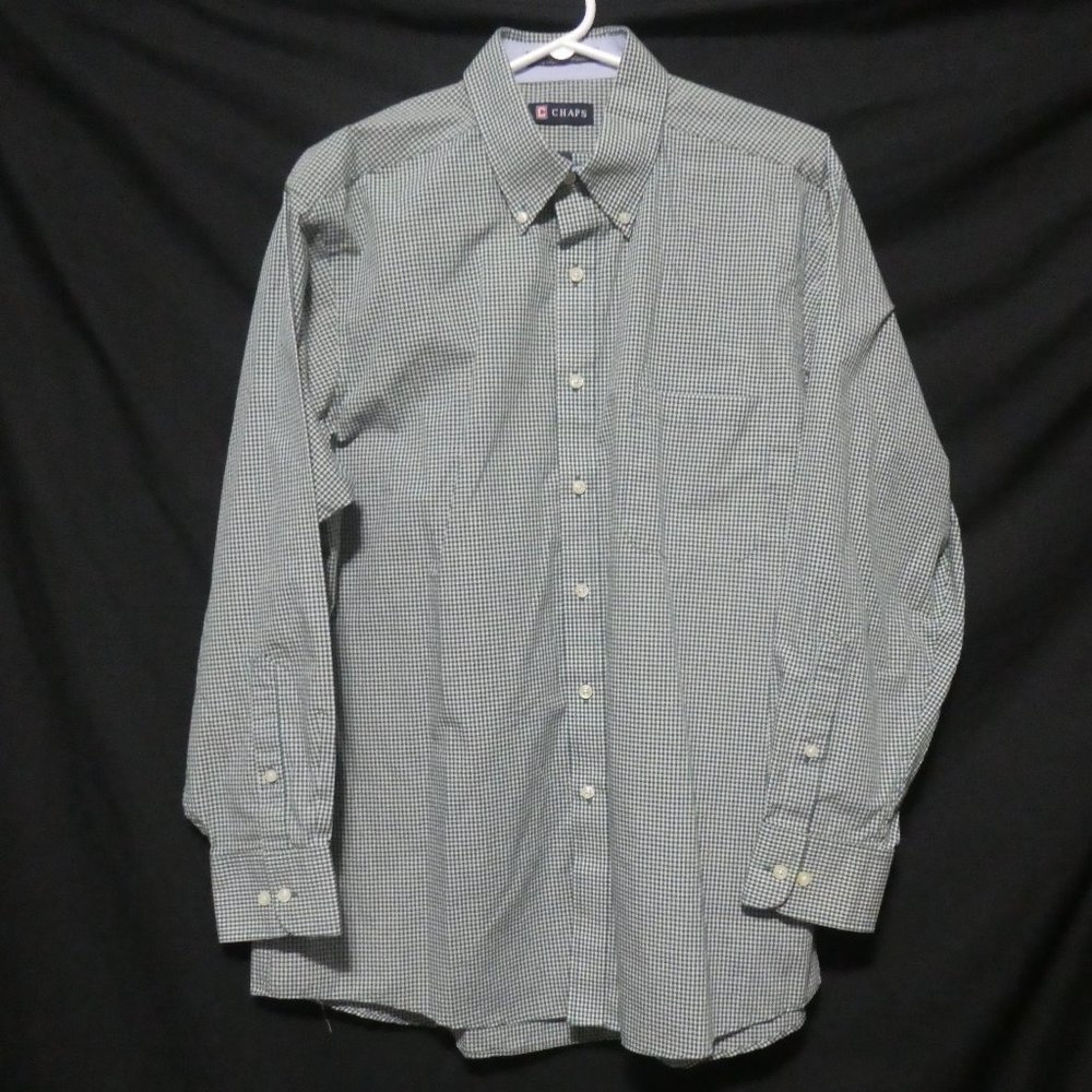 CHAPS | Classic Fit Twill | Wrinkle Free | 32-33, 16.5 | Green Checkered Shirt